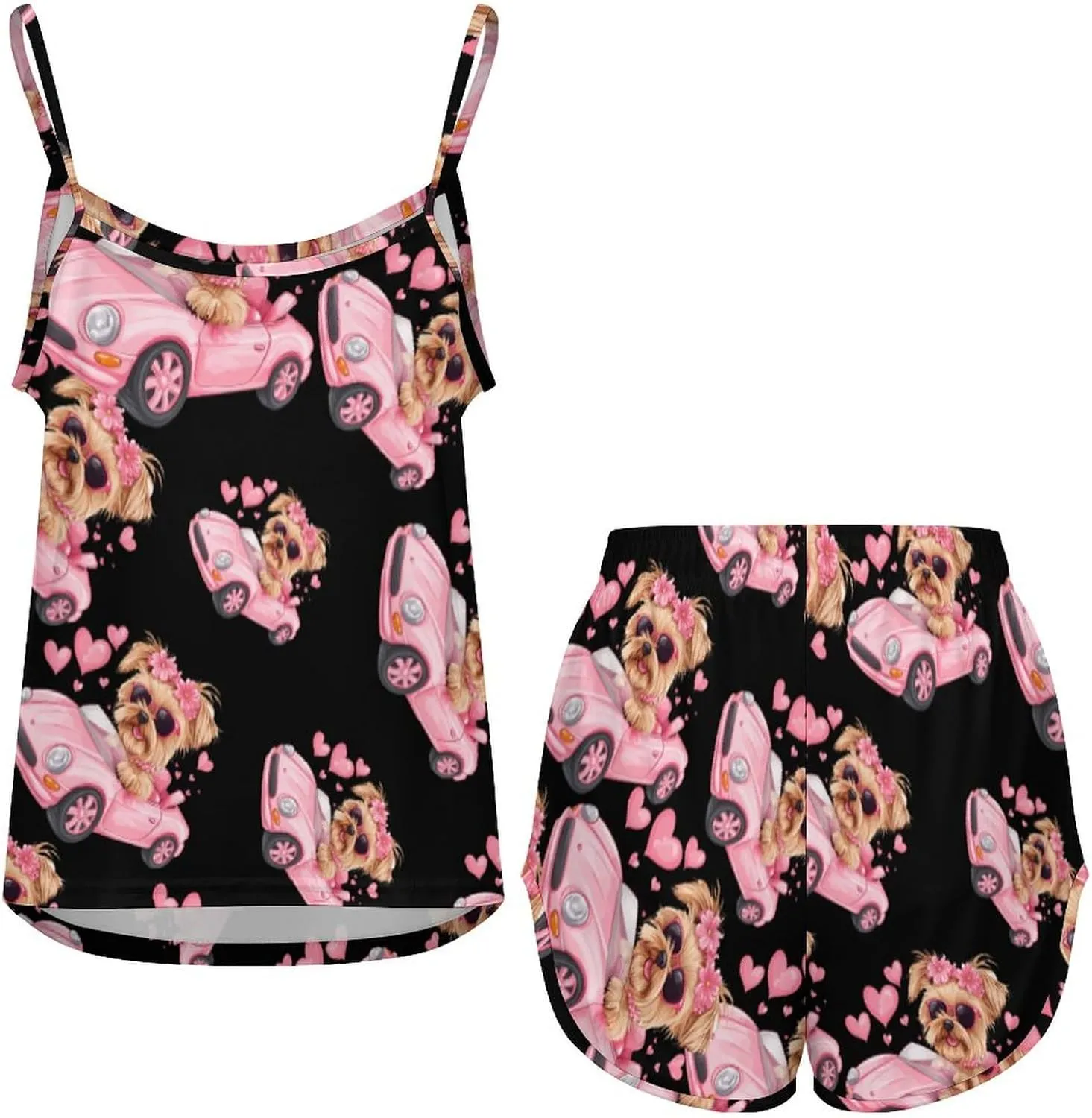 Yorkshire Terrier Sports Car Pajamas for Women Set Tank Top Pjs And Shorts Sleepwear Loungewear Sets
