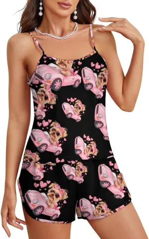 Yorkshire Terrier Sports Car Pajamas for Women Set Tank Top Pjs And Shorts Sleepwear Loungewear Sets