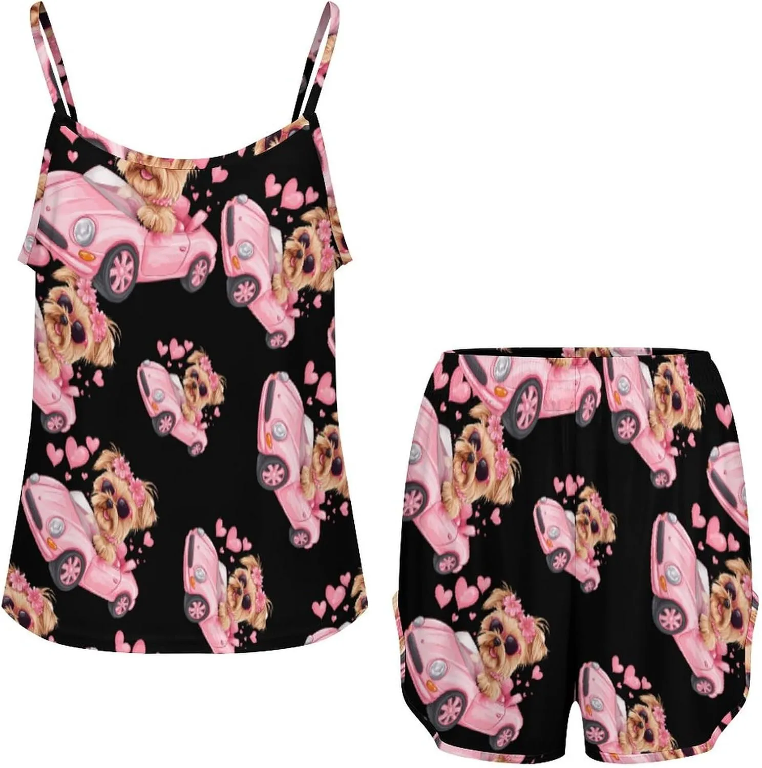 Yorkshire Terrier Sports Car Pajamas for Women Set Tank Top Pjs And Shorts Sleepwear Loungewear Sets