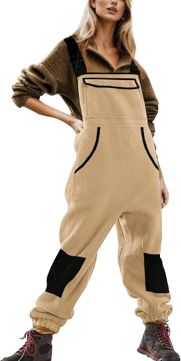 Yousify Women's Fleece Warm Overalls Winter Casual Jumpsuits with Pockets Ski Bibs Snow Pants S-2XL