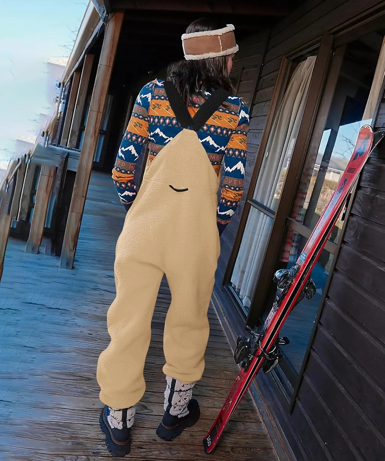 Yousify Women's Fleece Warm Overalls Winter Casual Jumpsuits with Pockets Ski Bibs Snow Pants S-2XL