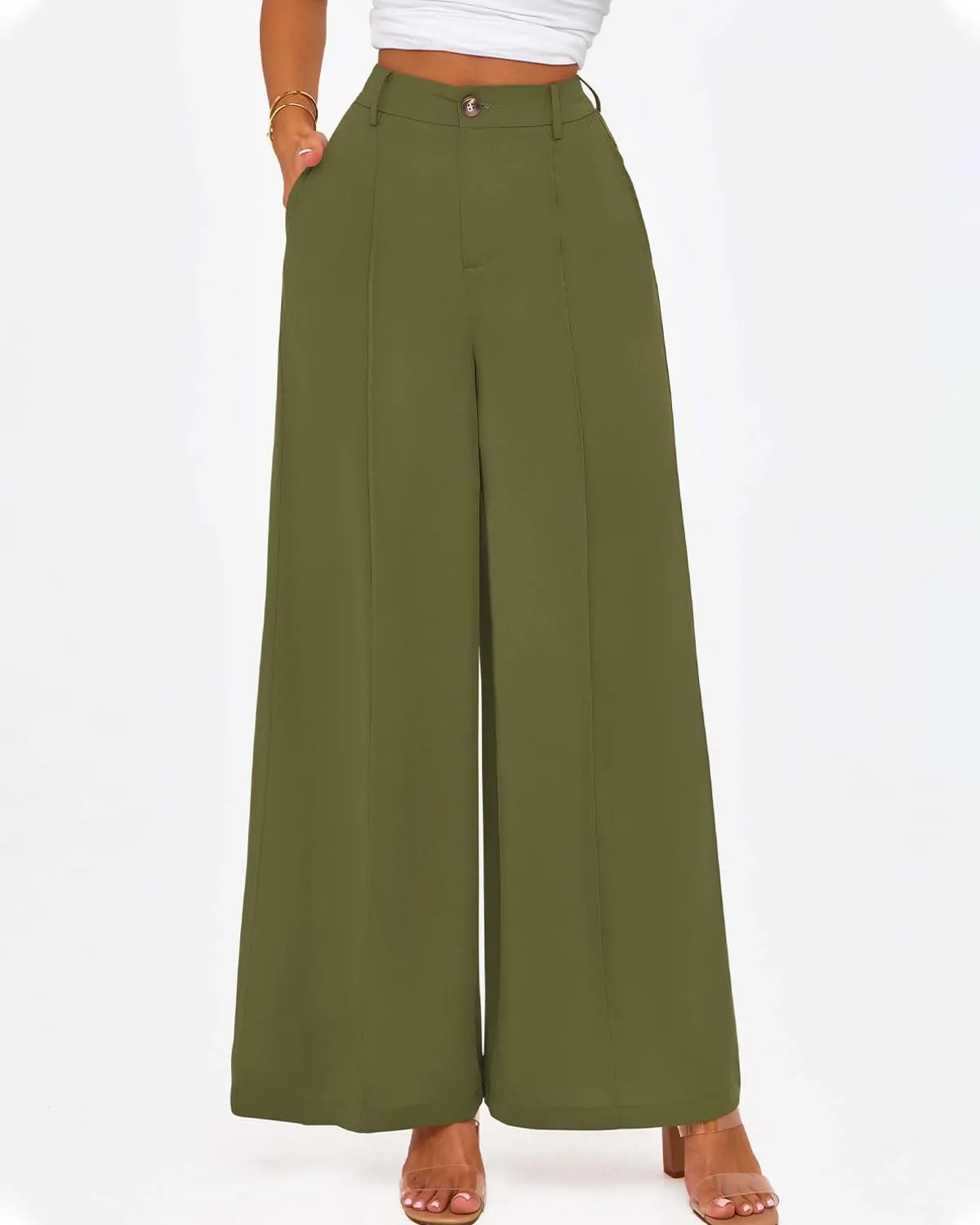 Zenlonr Womens Wide Leg Pants 2025 Casual High Waist Long Palazzo Trouser Loose Business Work Pants Summer Clothes