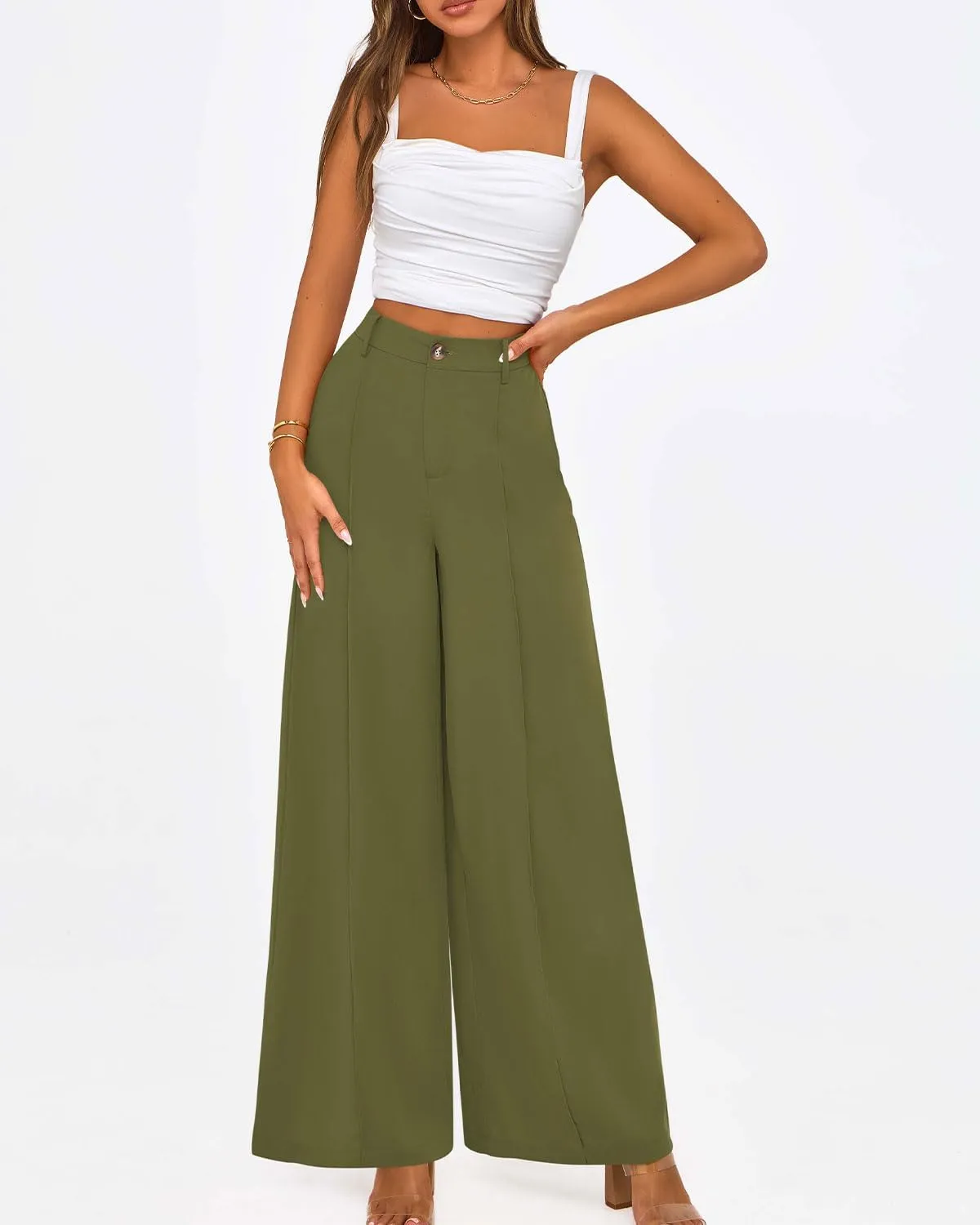Zenlonr Womens Wide Leg Pants 2025 Casual High Waist Long Palazzo Trouser Loose Business Work Pants Summer Clothes