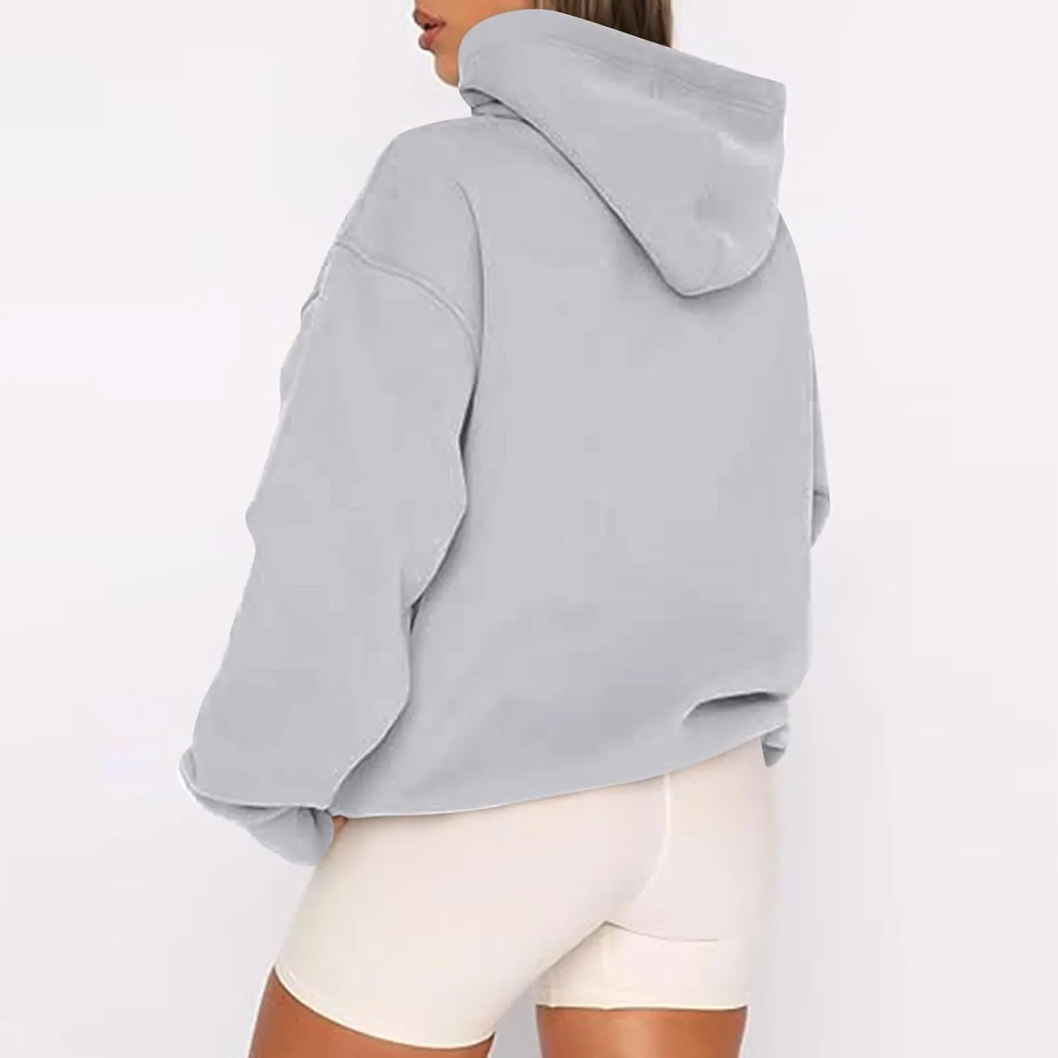 Zip Up Hoodie Women Oversized Fleece Jacket Drawstring Cute Hoodies Y2k Lightweight Fall Sweatshirts with Pockets